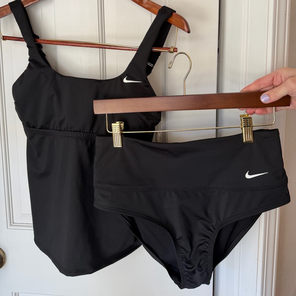 NWT Nike Black Two-Piece Tankini Set with White Swoosh
